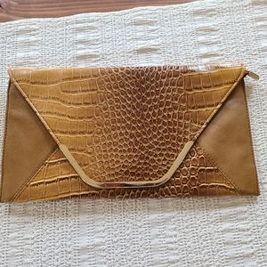 Tan Reptile Print Envelope Clutch
